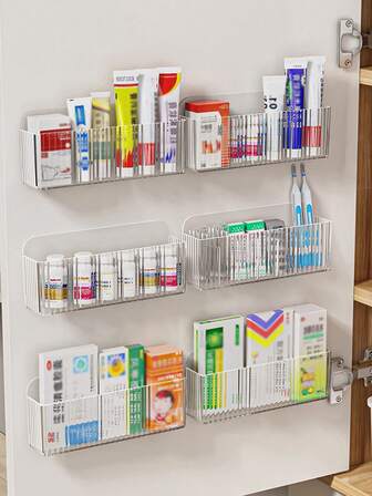 2개/1개 벽걸이 의약품 보관함, 일반 가정용 연고 벽걸이 칸막이 박스, 응급 약품 분류 박스, 가정용 의약품 보관대, 공간 절약, 접착식, 투명 수직 PS 소재 의약품 박스, 벽걸이 보관함