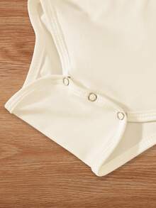 新生男宝宝标语印花短袖连体衣 - 卡其色 - 查看 6