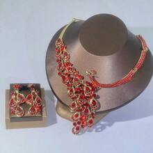 1 套女士珠宝套装，项链和耳环 3 件，孔雀造型设计，镶有水钻，时尚奢华优雅，适合新娘、婚礼、宴会、正式场合 - 首飾套裝 - 查看 7