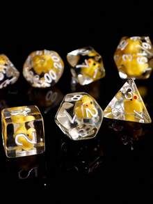 7pcs Transparent Resin Dice With Cartoon Duck Pattern And White Numeric, Suitable For Game Party Supplies