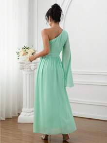 Fashion A-Line Slim Solid Color Chiffon One Shoulder Formal Cocktail Dress For Reception Dinner Wedding Bridesmaid