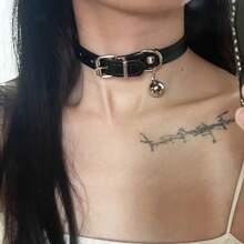 1pcs Halloween Dark Sweet Cool Spicy Girl Niche Design Choker Leather Bell Choker Versatile Neck Chain For Women - màu đen - Xem 4
