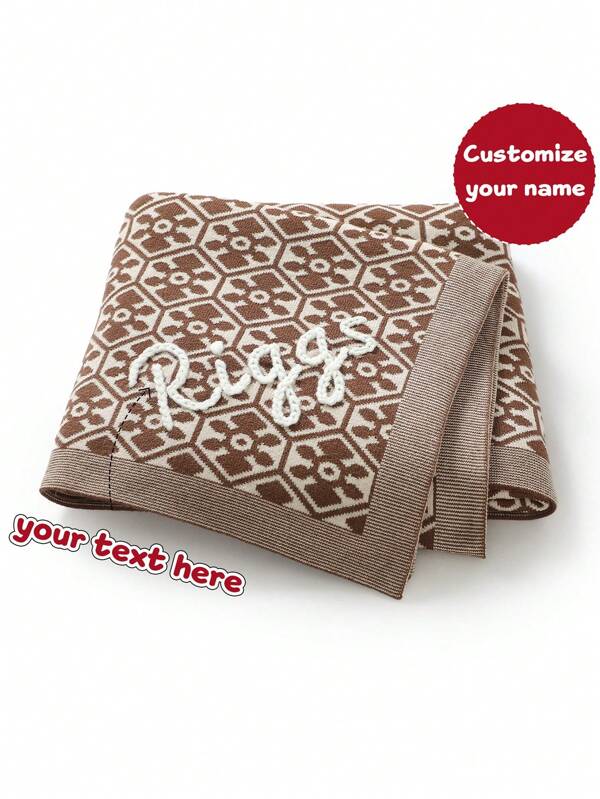 Manta de punto jacquard con nombre personalizado hecho a mano, manta gruesa y cálida para bebé/niños, manta suave y cómoda, versátil y clásica para la siesta