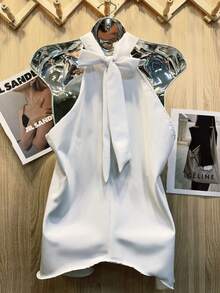 Women's Cropped Blouse With Tie At The Neck - 白色 - 查看 2