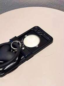 Luxury Black Heart Wave Phone Case With Ring Bracelet Compatible With Samsung Galaxy Z Flip 5 6 Z Flip6 ZFlip 5 Zflip6 Zflip7 Shockproof Back Cover