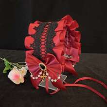 1pc Lolita Style Girl Faux Pearl Bow Lace Headband + Cute Countryside Themed Headpiece Ribbon Maid Headdress, Suits 2D Lolita Halloween