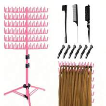 1个金属编发支架，可调节高度，带编发工具，适用于美发沙龙、家庭和旅行，可分离头发。另加3件套光滑背梳套装，包含边缘梳、鬃毛梳和尖尾梳，以及6个鳄鱼夹（共10件套）。送给她的礼物/送给他的礼物/浪漫礼物/爱情礼物/情侣礼物/情人节礼物。 - 彩色 - 查看 16