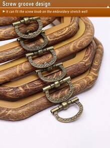 多件复古风格棕色仿木纹绣花箍，各种形状，采用优质 ABS 和 PVC 材料制成，配有金属挂钩，防碎，配有 16 根针，适用于家居装饰和刺绣 - 棕色 - 查看 3