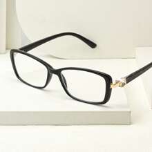 1 Stück modische quadratische minimalistische Lesebrille für Frauen, eleganter Blumendekortempel, hochauflösende Gläser, bequem für den Bürogebrauch