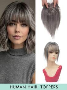 Extensões de Cabelo Invisíveis com Presilha para Mulheres - Toupeiras de Cabelo Humano 100%, Degradê Cinza a Branco Reto, Estilos A01 e A02, Perfeito para Cabelos Finos, Aparência Natural, Solução para Espessura do Cabelo | Aparência Natural | Presilhas de Fixação Seguras