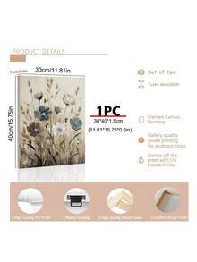 1pc Vintage Wild Flower Wall Art, Boho Canvas Wall Decor, Sage Flower Bathroom Wall Art, Countryside Landscape Poster, Pink Wild Flower Canvas Wall Art, Girl Hugging Floral Poster Print - Multicolor - View 9