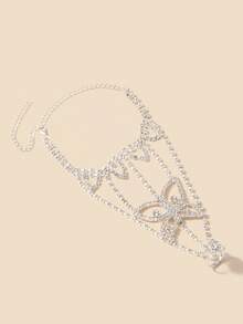 1 件时尚优雅的爪链铜和水钻蝴蝶手链，别致的设计蝴蝶水钻链接手指手链首饰，适合女性日常、派对、节日、生日礼物、海滩度假 - 銀色 - 查看 5