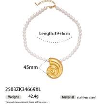 1pc Fashionable Luxury 18K Gold Stainless Steel Sea Conch, Starfish And Sun Pendant Necklace, Versatile Accessory For Women
