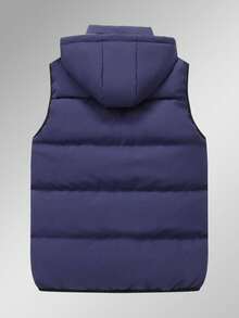 Chaleco con capucha con cordón para hombre, acolchado, para otoño e invierno - Azul Marino - Ver 2