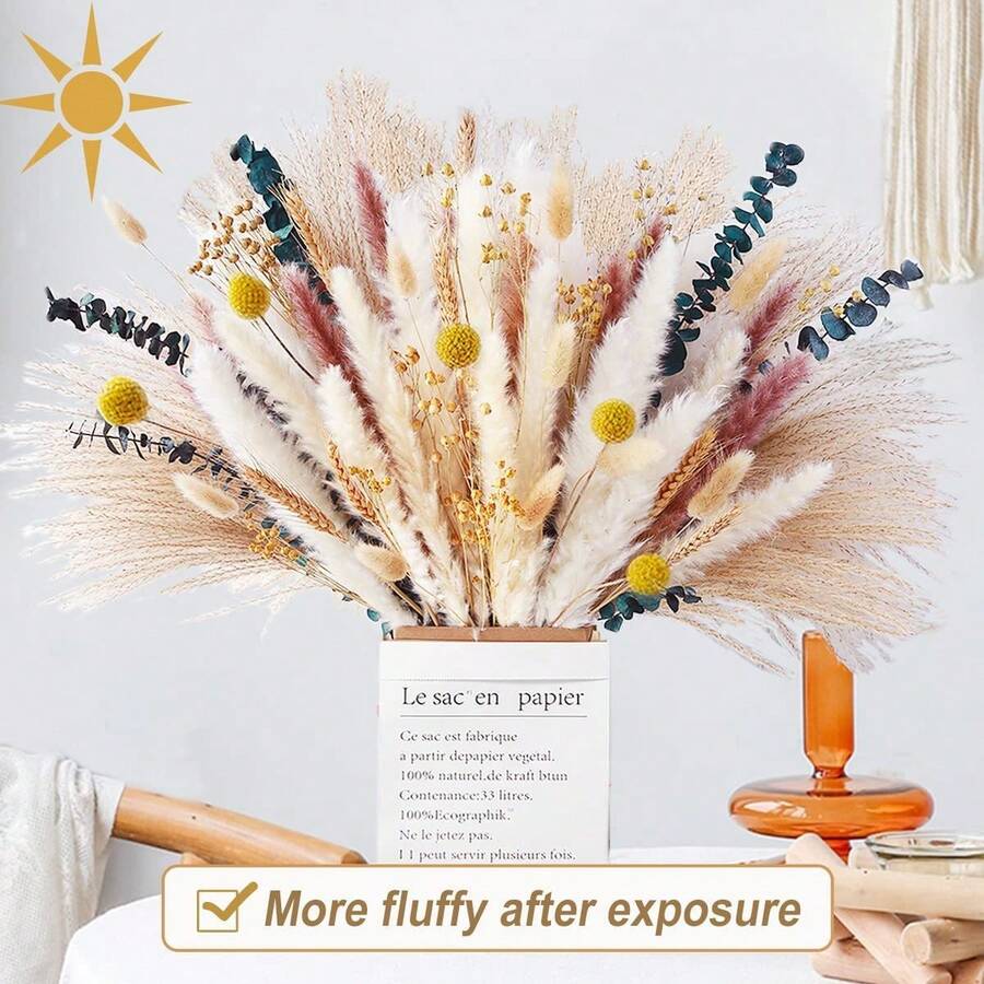 100pcs/Set Life-Like Reed & Rabbit Tail Artificial Flower Set - Elegant Decor ForHome, Office, & Events, Perfect Gift For Any Occasion - Multicolor - View 1