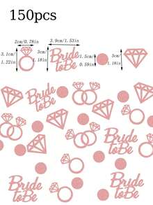 150pcs Gold/Rose Gold Glitter "Bride To Be" Letter Rings With Rhinestones & Confetti, For Bridal Shower/Wedding Decoration - Rose Gold - View 3