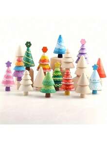 Kit creativ din lemn DIY pentru artizanat, 3 buc/10 buc - decorațiuni din lemn pentru ciuperci și copaci, lemn natural deschis, potrivit pentru decor de sărbători și proiecte de artizanat, mini pictură neterminată - Multicolor - Vizualizare 9