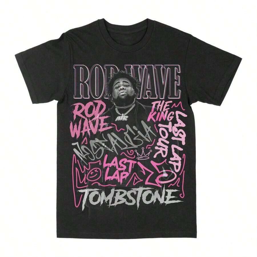 Last Lap Tour Graffiti T-Shirt Men Women Cotton Tees Retro Rapper Streetwear Short Sleeve Men's Clothing Summer Tops - 黑色 - 查看 1