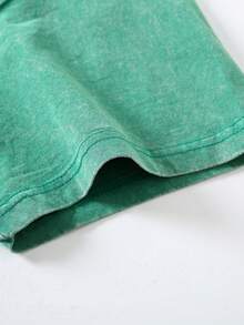 Old Row Printed Washed Cotton T-Shirt, Made Of 100% Pure Cotton, Combed With Fine Needles, Relaxed And Comfortable, Suitable For Both Men And Women, Suitable For Young Street Hipsters. - Army Green - View 5