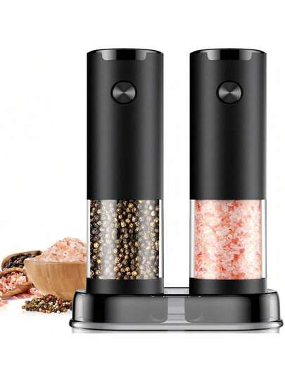 1/2pcs Electric Salt & Pepper Grinder Set, Battery Operated, Adjustable Coarseness, Easy Refill, Upgraded Large Capacity With LED Light, Kitchen Seasoning Grinder, Electric Grinder, Salt & Pepper Shaker, Pepper Grinder