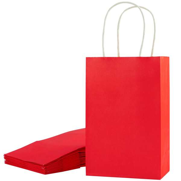 12pcs 8inch Red Goodie Bags Small Gift Bags,With HandleWith Handles Kraft Paper Bag, For Party Favor Bags For Party Favor Bags For Birthday, Wedding Season ,Birthday,Valentine's Day, Wedding Season,Party Favors, Birthday Decorations, Party Supplies