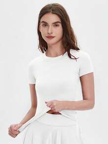 1-Pack Casual Solid Color Sports Top, Seamless Short-Sleeved Round Neck T-Shirt, Comfortable To Wear, Suitable For Daily Life And Sports, Base Underwear - 白色 - 查看 2