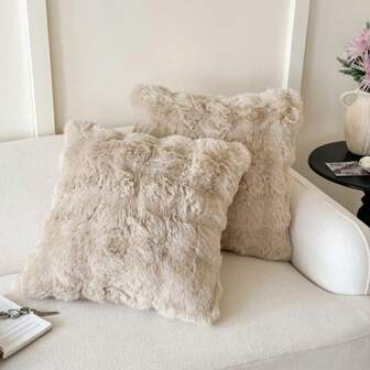 1/2 piezas Funda de almohada de piel de conejo falso de camello, adecuada para decoración de sofá, almohada de cama, cierre con cremallera, textura suave y esponjosa, sensación acogedora