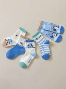 5双儿童春秋袜适合所有季节可爱宇航员袜男童袜女童袜 - 彩色 - 查看 8