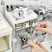 1 pieza Caja de almacenamiento de conejo transparente de escritorio con cajón, portaplumas creativo, gran capacidad para niños, niñas, estudiantes, oficina