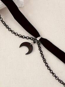 1pc Gothic Vintage Black Moon Pendant Choker Necklace - Moon - View 8