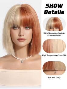 Ombre Brown Blond Wig With Bangs Short Bob Wig Green Wigs For Women Synthetic Hair Colorful Wig For Costume Cosplay 12 Inch Suitable For Role-Playing - Two-Tone - View 7