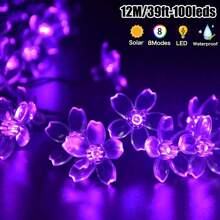 1 Pack Solar Garden String Lights,Outdoor Waterproof Fairy Lights 20/50/100 LED Solar Flower String Lights - 8 Lighting Modes Fancy Lights For Garden, Patio, Fence, Christmas Tree. Atmosphere Lights . For Outdoor Yard ,Patio ,Balcony ,Fence, Staircase, Lawn Decoration Christmas, Halloween, New Year And Holiday Decoration (Multicolor/Purple/Warm White/White)