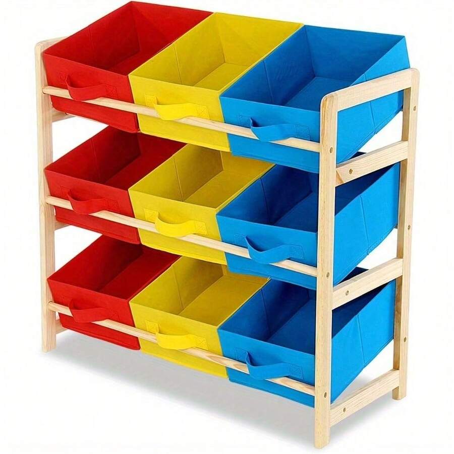 Storage Rack 3 Shelf Organizer With 9 Plastic Boxes Candy Colour Storage Box Bookcase Organizer Drawer For Living Room And Bedroom - Multicolor - View 1