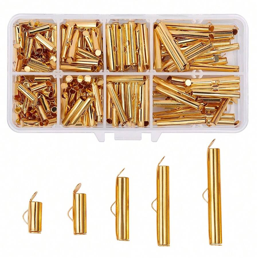 MAGICALCUTDIE 1box Iron Slide On End Clasp Tubes Slider End Caps Golden 13.5x7x3cm 3mm Inner Diameter 200pcs/Box - 金色 - 查看 1