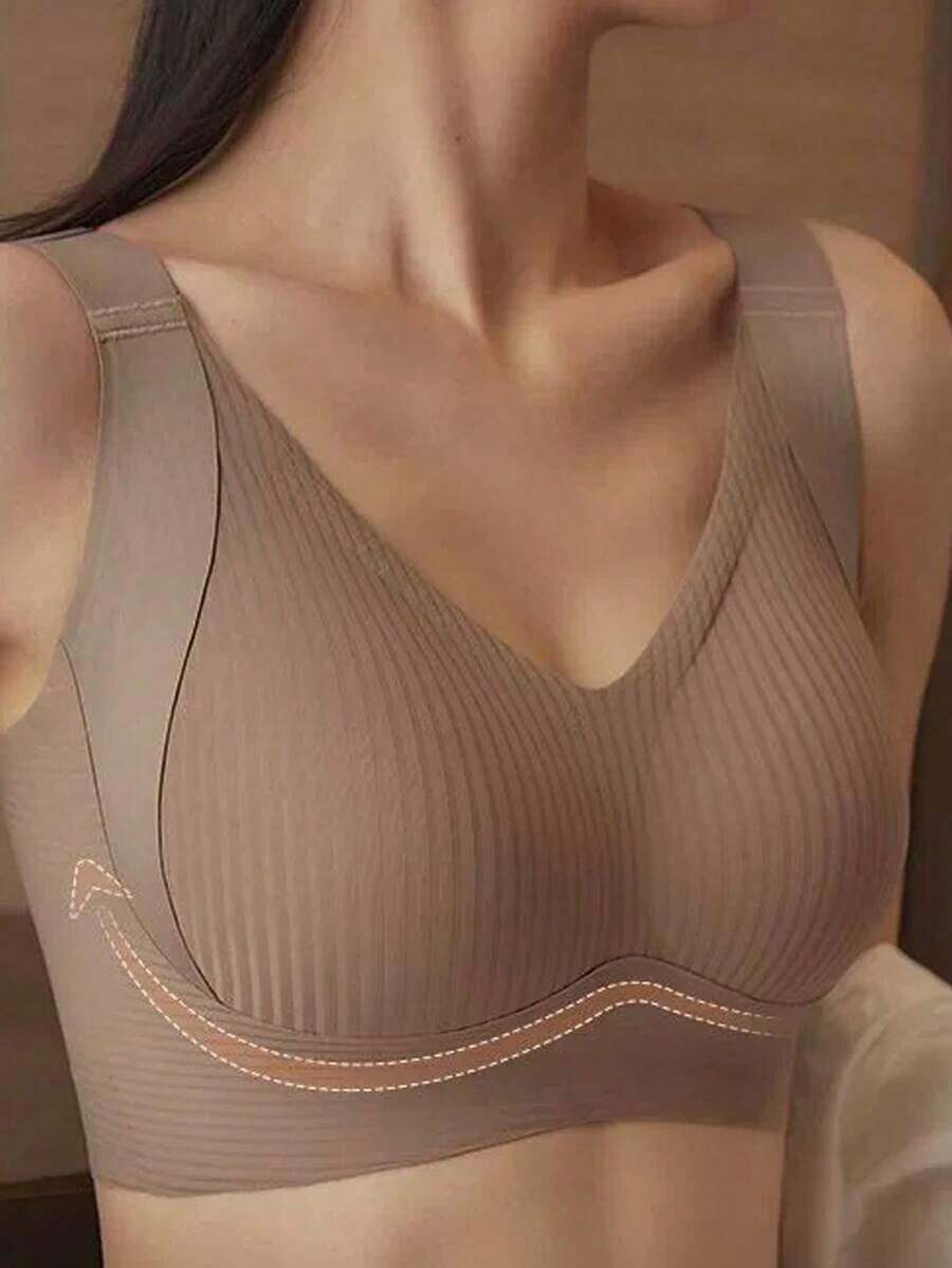 Sujetador sin costuras con efecto push-up para mujer, sujetador sin realce, con relleno extraíble, bralette, ajuste nude, ropa interior cómoda y casual, con elevación, sin cables - Café integral - Ver 1