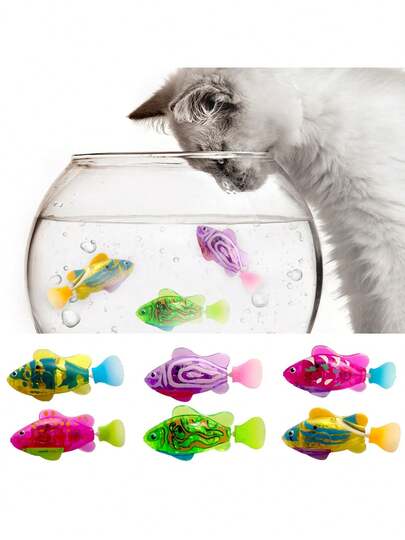 互动猫玩具，LED机器鱼，水激活游泳模拟器，电池供电可爱宠物鱼，注意：鱼的颜色随机
