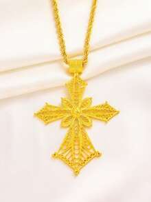 Large Cross Jewelry Gold Pendant Necklace - Yellow Gold - View 3