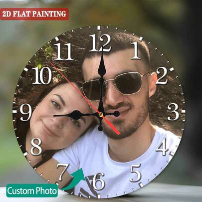 8-Inch Customizable Photo Wall Clock - Personalized Picture Clock Suitable For Weddings, Valentine's Day, Easter, Thanksgiving And New Year - Decorative Wooden Clock (Batteries Not Included)