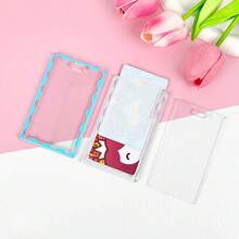 Card Holder With Key Ring Cute Simple Acrylic ID Card Holder Neon Clear For Office ID Badge Reel Driver's License And Pass - Black - View 4