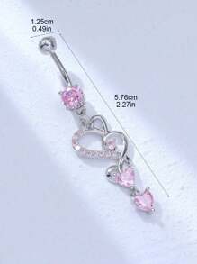 1 件奢华长款铜材质锆石心形肚脐环，适合女性生日派对