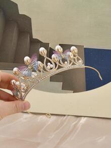 1 Stück Prinzessinen-Stil Krone & Schmetterling Strass Haarschmuck, geeignet für Hochzeit, Braut, Party, Geburtstag und täglichen Gebrauch