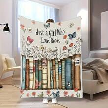 1pc Cozy Book Lover's Flannel Blanket - Academic Floral & Book Print Design, Soft Warm All-Season Throw For Home Decor, Camping, Travel - Perfect Gift For Readers, Best Friends & Family, Cozy Home Decor |   Whimsical Book Design |   Pastel Color Throw, Book Lover Gifts - Ảnh-1 - Xem 5