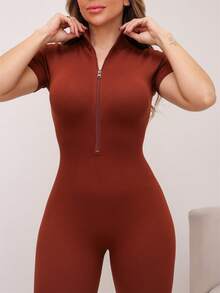 Women's Sports Jumpsuit Ribbed Polyamide Gym Elastic Imported 3RD SD1485 - Camel - View 2