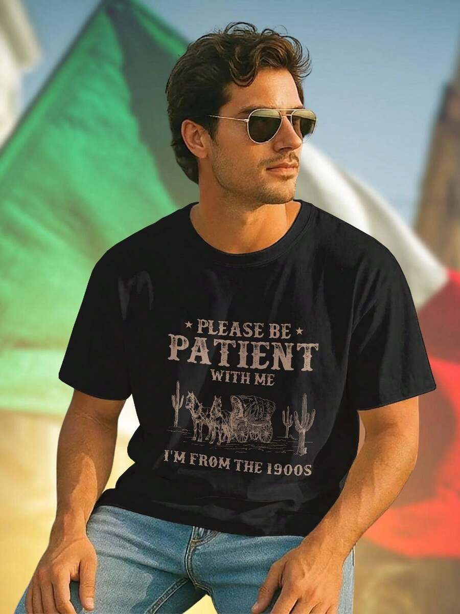 T shirt uomo PLEASE BE PATIENT WITH ME I M FROM THE 1900S maglietta vintage cotone estivo moda casual stampa divertente outfit  idea regalo fashion giornata