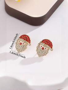 1 Pair Sparkling Santa Claus Earrings, Fully Rhinestoned + Red Rhinestone Hat Super Dazzling, Suitable For Christmas Party, Girlfriend Dates, Holiday Outfits, Also An Excellent Christmas Gift! Wear It And Instantly Become A Sweet Christmas Elf, A Fashionable Must-Have! - Multicolor - View 6