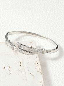 1pc Zirconia Nail Bracelet, Versatile Minimalist Geometric Adjustable Bracelet, Classy Accessory For Work And Everyday Wear - Nail Bracelet - View 3