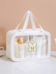 1个个性化字母化妆包,大容量便携收纳袋,适用于浴室、淋浴和旅行 - 防水、多功能、便携式沙滩旅行洗漱包,时尚字母图案,送给少女和女性的礼物,透明收纳袋,适合旅行和返校季 - 透明款-白色 - 查看 13