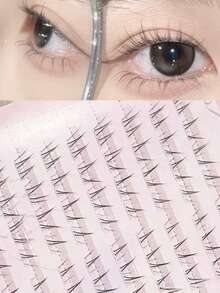 80 szt. naturalnie wyglądających sztucznych rzęs, delikatne, przezroczyste rzęsy na trzonku, częściowe kępki, odpowiednie do codziennego noszenia, przyjazne dla początkujących (losowa dolna karta) Kępki rzęs, kępki rzęs, pojedyncze rzęsy, sztuczne rzęsy