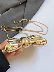 1pc Mini Metal Silver Bow Decor Cute Crossbody Bag, Mini Evening Clutch Bag With Metal Bow Detail, Fashionable Personalized Girl's Chain Bag, Suitable For Party And Date, Shoulder Crossbody Bag For Female, Best Gift For Friends And Family