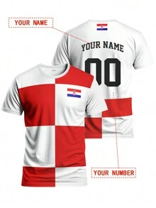 定制克罗地亚风格男子足球球衣，个性化姓名和号码，舒适圆领运动卫衣，适合足球训练、休闲穿着和礼物